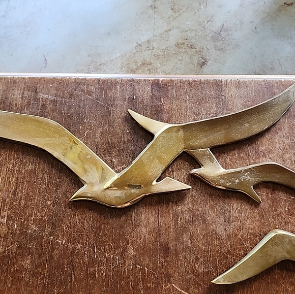 2 pc brass wall hangings seagulls in flight - Picture 2 of 7